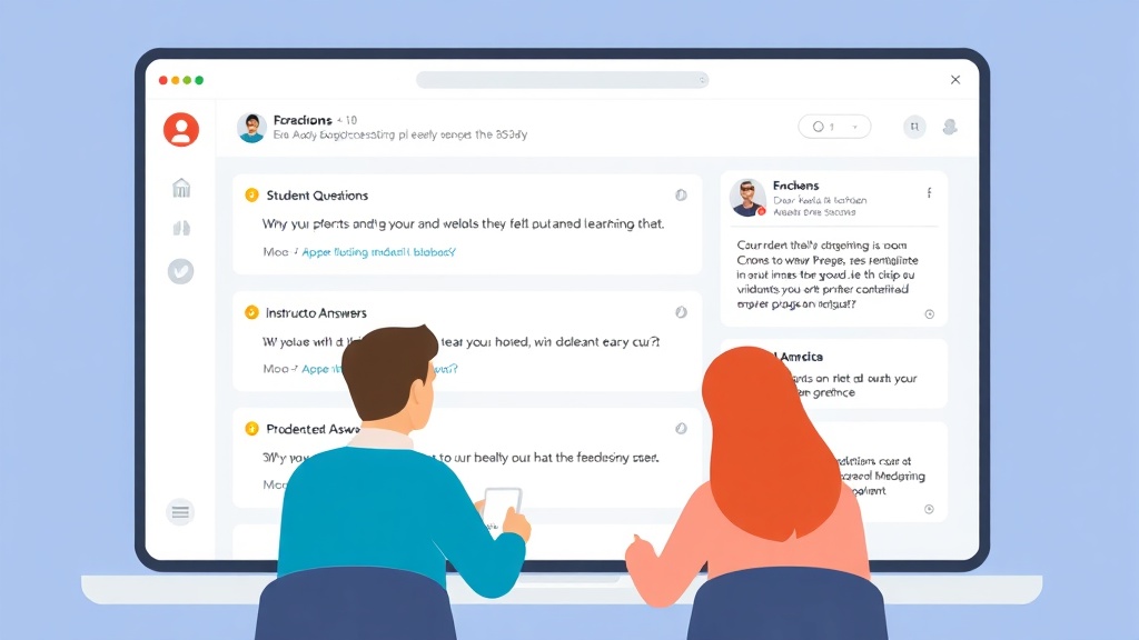 강의 플랫폼 내에서 강사와 학생들이 활발하게 질문과 답변을 주고받는 대화창 인터페이스 그래픽